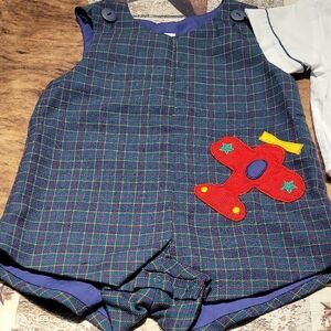 Plaid Kids Bodysuit with Airplane Patch